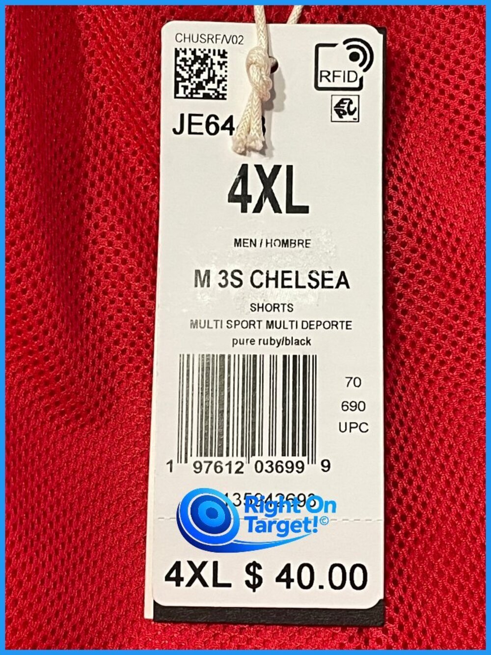 4XL - Adidas - Big Mens Workout Shorts - Chelsea - Red - Picture 5 of 6
